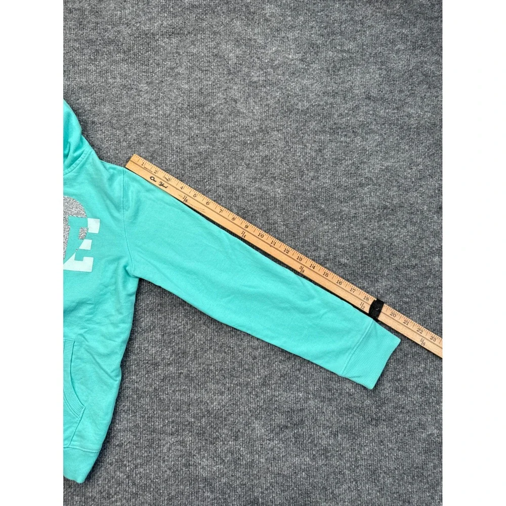 The Children's Place Girls XL 14 Teal Blue LOVE Glitter Zip Up Hoodie Sweatshirt